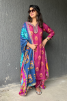 GEET -Midnight Purple Three Piece Suit Set With Printed Dupatta