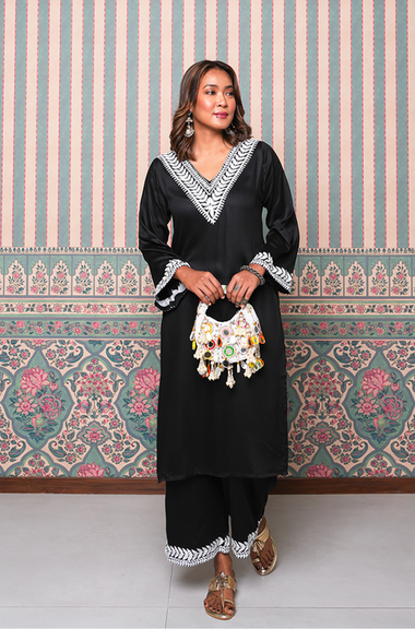 Jhoom-Black Embroidered Two Piece Set