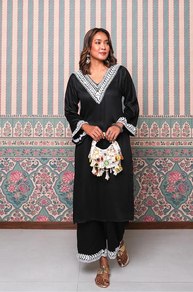 Jhoom-Black Embroidered Two Piece Set