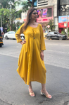 REZAAR-Mustard  Yellow Cowl Dress