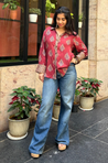 Jazba - Berry Red floral Motif Shirt
