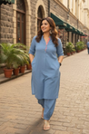 Rozana - AM to PM Steel Blue Co-ord Set