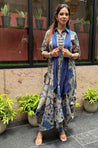Rozana-Blue Cotton Elegant Fusion Drape Dress
