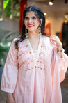 HOOR -Blush Pink Hakoba  Short Kurta With Pant