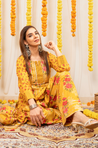 AAFREEN-  Yellow Floral  Printed Farshi Salwar set with Potli Bag