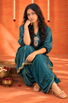 Mizaaj- Teal Green Tunic style Top with Dhoti Skirt Set(PRE-0RDER)
