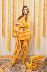 AAFREEN-  Yellow Floral  Printed Farshi Salwar set with Potli Bag