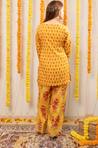 AAFREEN-  Yellow Floral  Printed Farshi Salwar set with Potli Bag