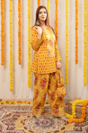 AAFREEN-  Yellow Floral  Printed Farshi Salwar set with Potli Bag