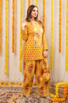 AAFREEN-  Yellow Floral  Printed Farshi Salwar set with Potli Bag