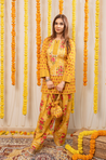 AAFREEN-  Yellow Floral  Printed Farshi Salwar set with Potli Bag