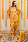 AAFREEN-  Yellow Floral  Printed Farshi Salwar set with Potli Bag