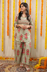 AAFREEN-  Sage Green Floral  Printed  Co-Ord Set with Koti