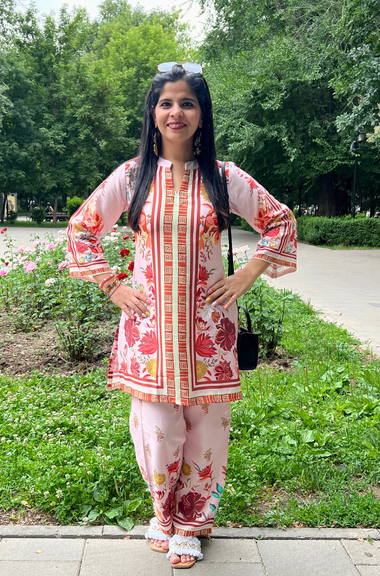 SEHAJ-Soft Pink Floral Printed Two Piece Set