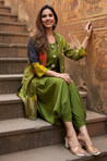MEHER-  Olive Green Jacket with Inner and Goro  Pant