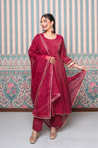 Maroon Anaarkali Three Piece set with Dupatta