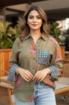 AURA-Olive Green Pocket Printed Shirt