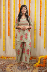 AAFREEN-  Sage Green Floral  Printed  Co-Ord Set with Koti
