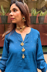 Festive Sapphire Blue Kurta with Cowl Pants Set