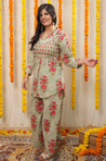 AAFREEN-  Sage Green Floral  Printed  Co-Ord Set with Koti