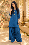 Festive Sapphire Blue Kurta with Cowl Pants Set