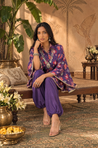 Mizaaj -Purple Ikat Printed Shirt Kaftan With Ballon Pant( Pre-Order)