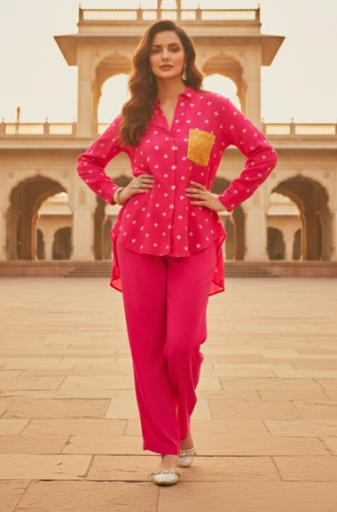 PHULJARI- Fuchsia Glow Jacquard Co-ord set
