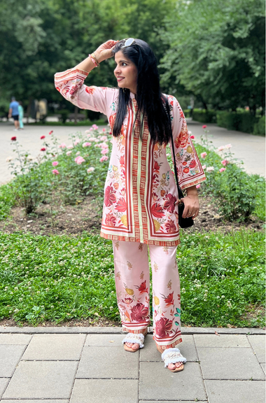 SEHAJ-Soft Pink Floral Printed Two Piece Set