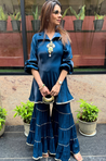 Mizaaj-Teal Blue Tunic Sharara Set