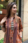 Rozana-Rust Orange Cotton Elegant Fusion Drape Dress