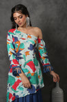 MASAKALI - Floral Asymmetrical Top With Draped Skirt