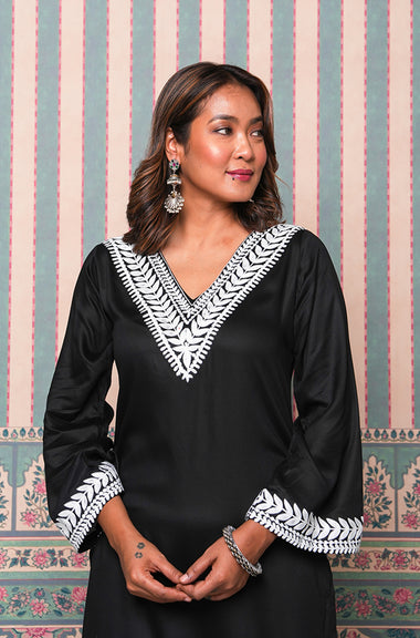 Jhoom-Black Embroidered Two Piece Set