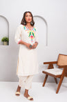 ZAIB- White Multicolor Embroidered two piece Set