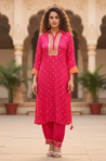 PHULJARI-Bright Pink Festive Jacquard Pathani Set