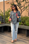 AURA-Blue Pocket Printed Shirt
