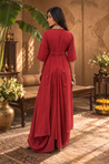 Rozana-Red Cotton Slub Elegant Fusion Drape Dress(Pre-Order)