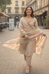 MALANG- Taupe Three Piece Suit Set With Printed Dupatta