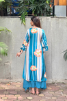 Sea Blue High-Low Kurta With Flared Pant