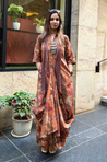 Rozana-Rust Orange Cotton Elegant Fusion Drape Dress