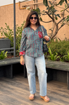 AURA-Blue Pocket Printed Shirt