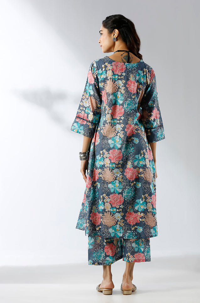 Dark Blue Printed Two Piece Set