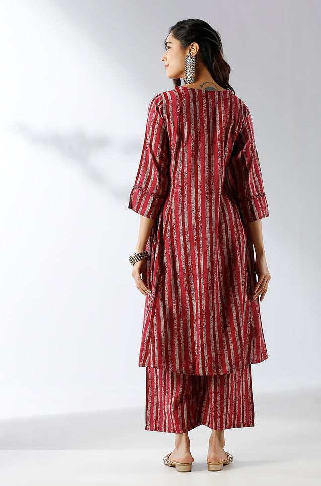 Maroon Stripped Printed Two Piece Set