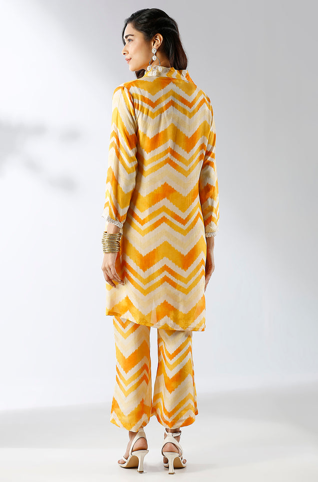 Honey Yellow chevron Printed Two Piece Set