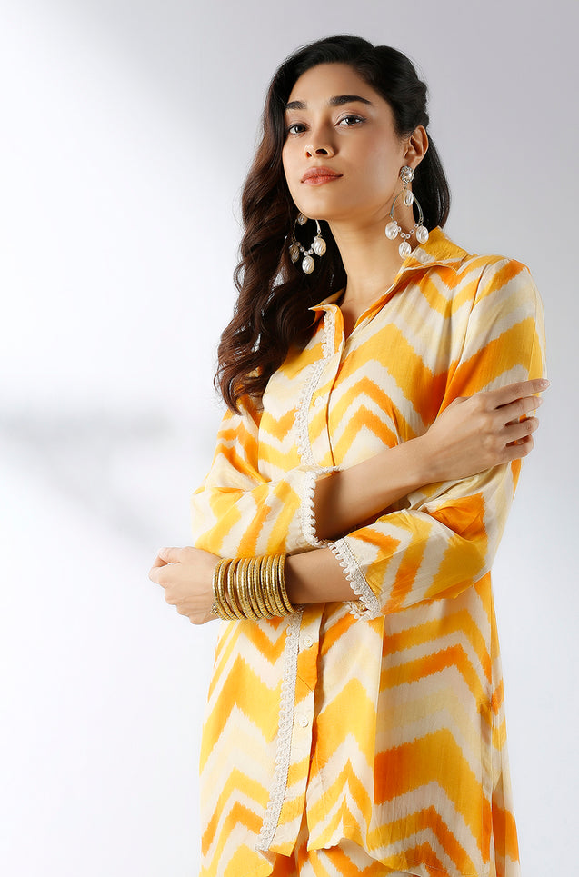 Honey Yellow chevron Printed Two Piece Set