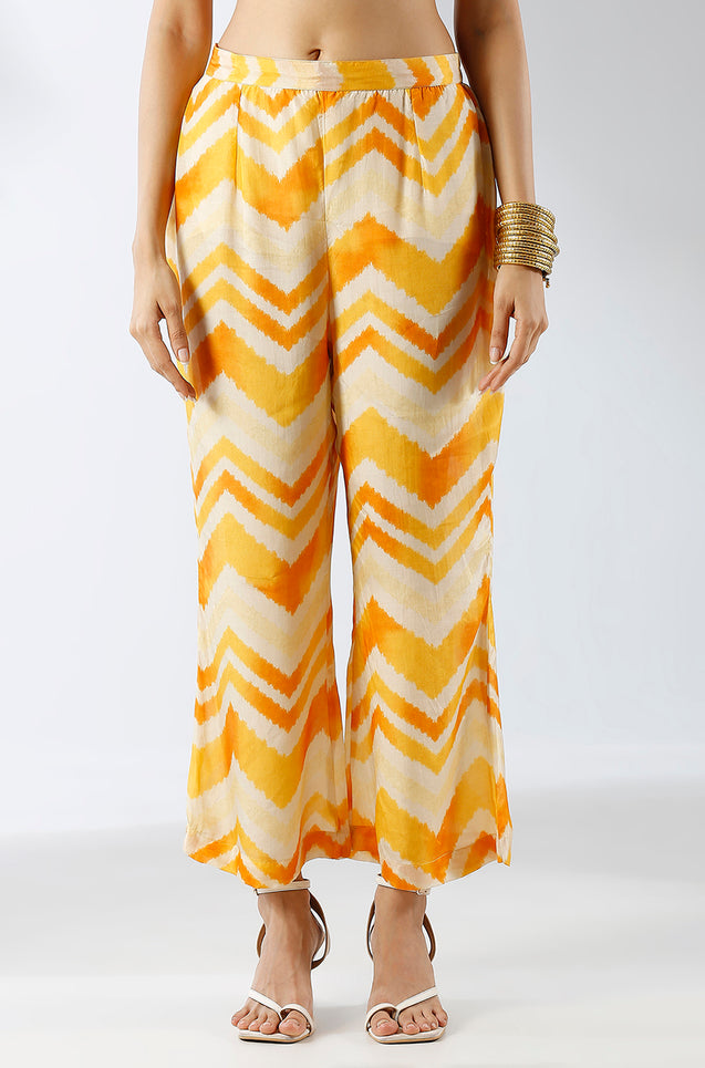 Honey Yellow chevron Printed Two Piece Set