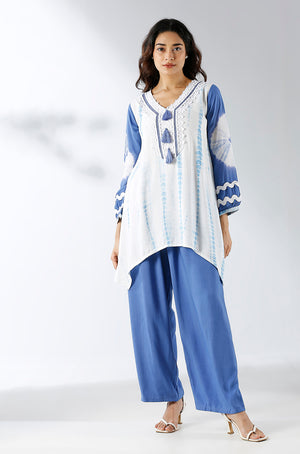 LEHER-  Blue Tie & dye Two Piece Handkerchief Cut Set