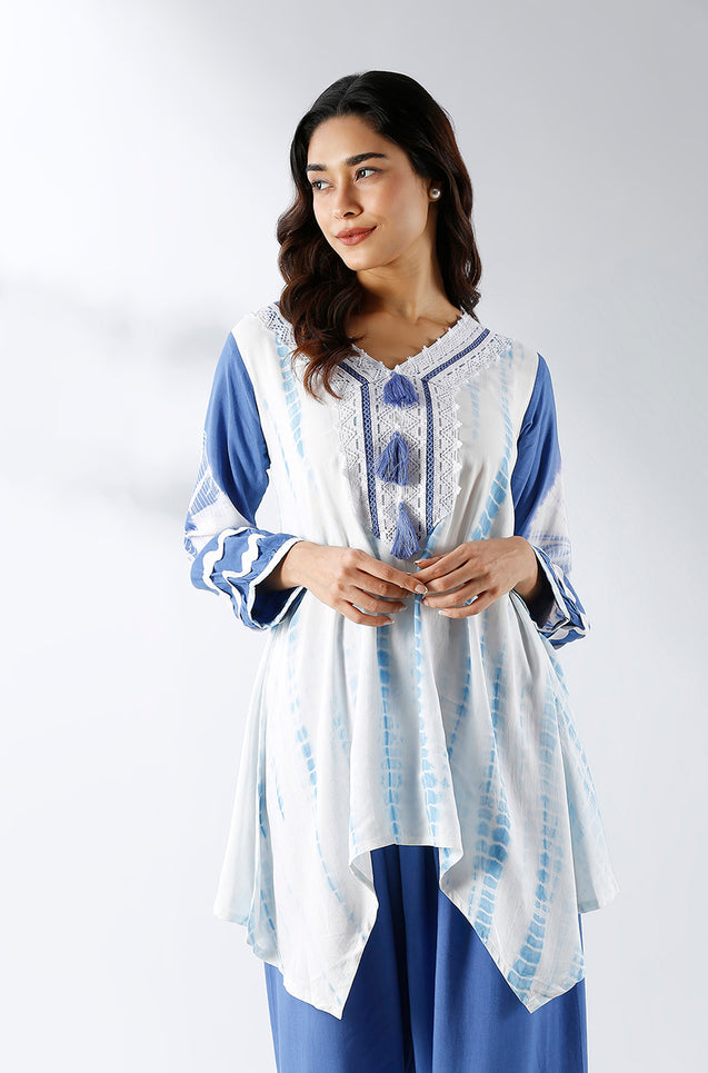 LEHER-  Blue Tie & dye Two Piece Handkerchief Cut Set