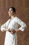 NOORANI-Cream Chevron Pattern  Kurta With Pathani Pants