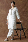 NOORANI-Cream Chevron Pattern  Kurta With Pathani Pants