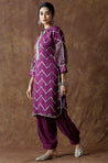 NOORANI-Wine Chevron Pattern  Kurta With Pathani Pant
